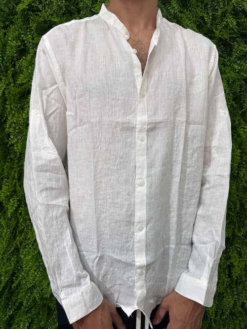 Camicia Lino collo coreano bianca