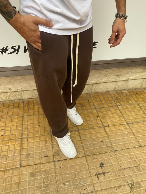 Pantalone tuta fondo ampio marrone