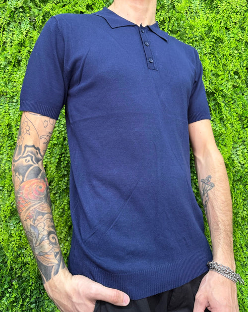 Polo filo blu slim fit