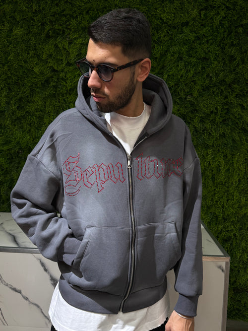Felpa Boxy Fit sepulture diamond sfumata grigia