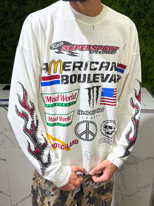 Pullover Cianotic American Boulevard Bianco