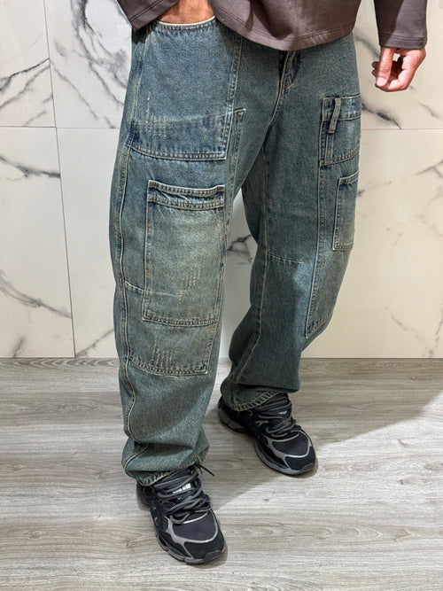 Jeans Baggy Multitask Blu Sabbiato