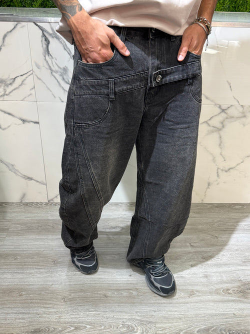Jeans Baggy Double Nero Sabbiato