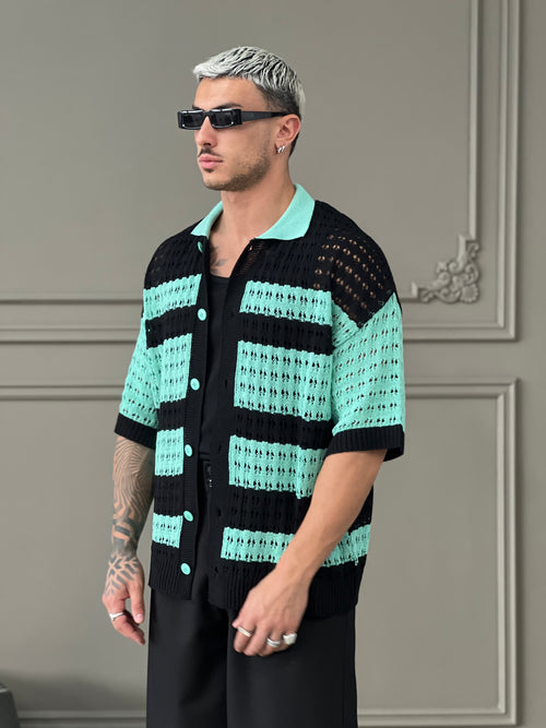 Cardigan in filo Tokyo Verde menta e nero