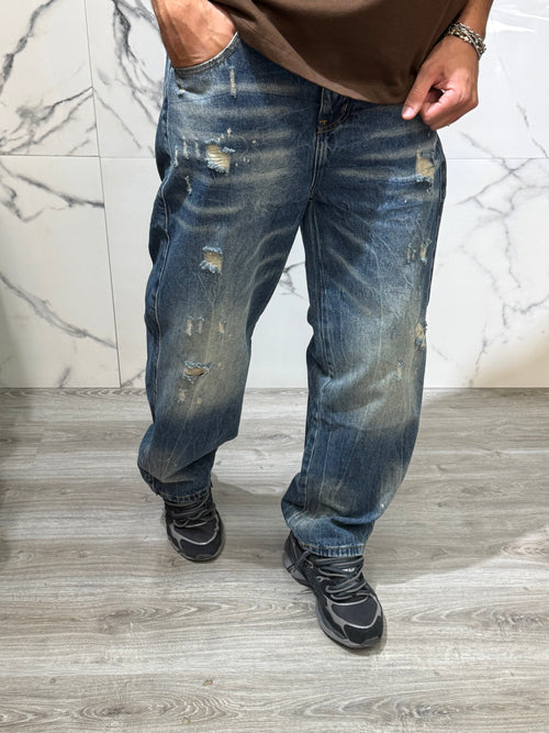 Jeans Baggy Blu Sabbiato Rotture