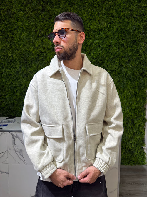 Giacca in panno crop tasconato Beige
