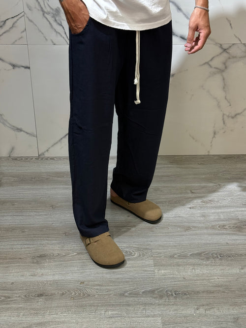 Pantalaccio Lino fondo largo Blu Scuro