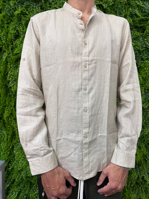 Camicia Lino collo coreano beige