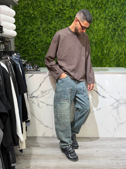 Jeans Baggy Multitask Blu Sabbiato