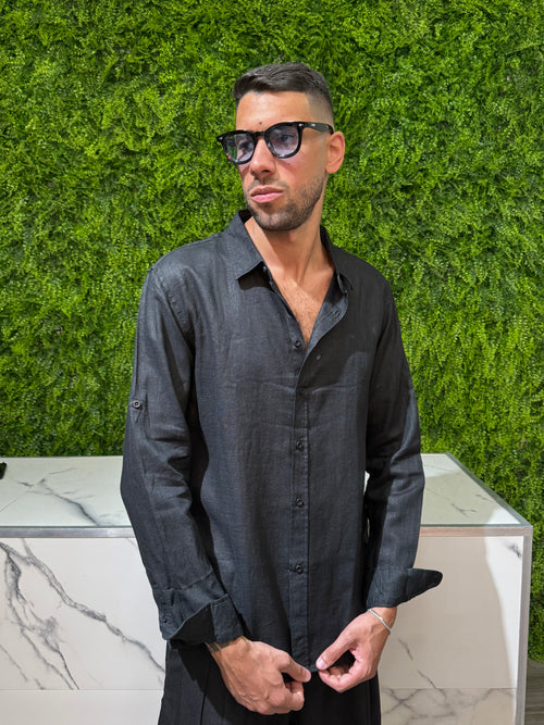Camicia Lino Colletto Nera