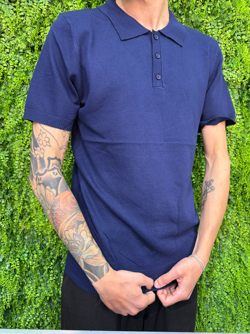 Polo in filo blu scuro