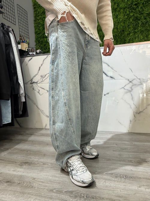Jeans Baggy Legature Blu Sabbiato