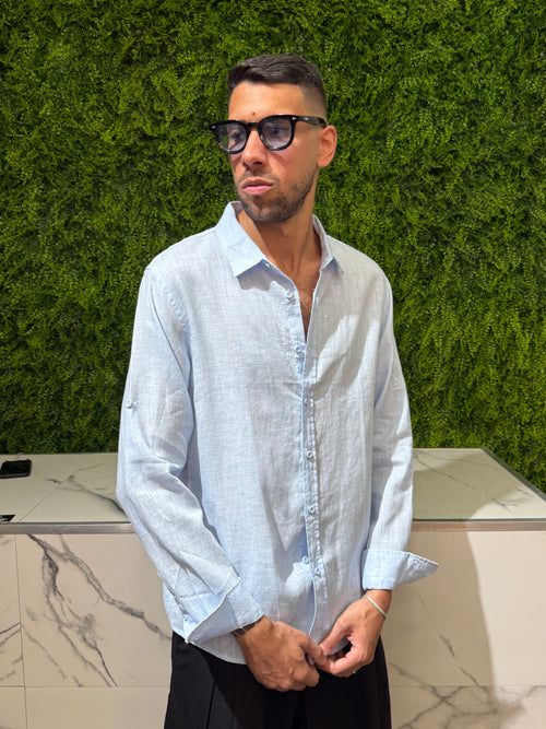 Camicia Lino Colletto Celeste